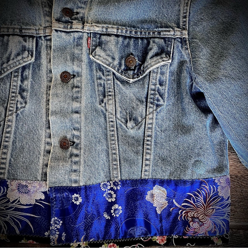 Bella Dahl Vintage Levis blue Jean Jacket silk L - Picture 4 of 8
